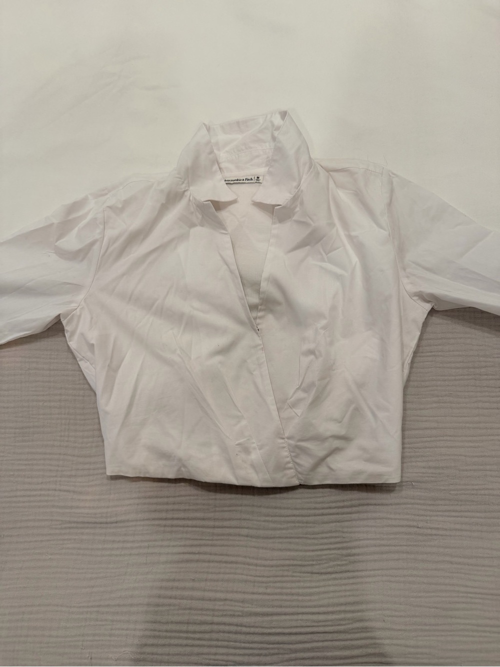 Abercrombie White Cropped Collared Wrap-Front Top - cropped